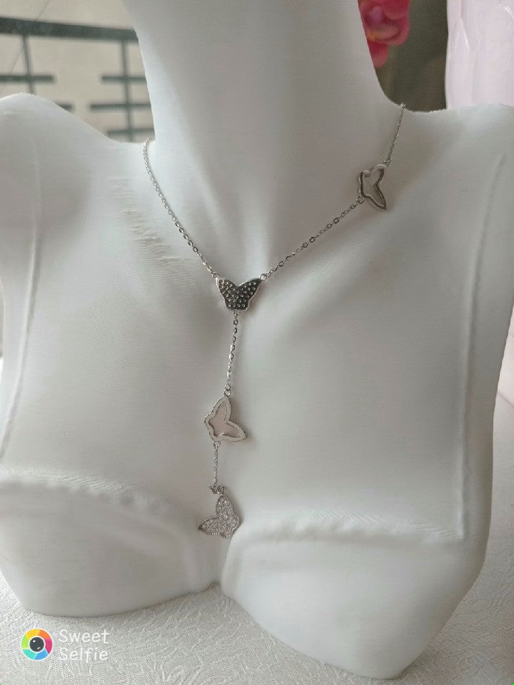 Çoklu Kelebekli Gümüş Kolye