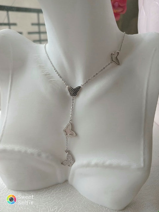 Çoklu Kelebekli Gümüş Kolye